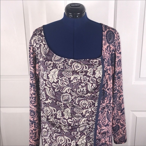 Isabel &‎ Alice 3X modern asymmetric ruched contrast red/blue patterns dress - Picture 4 of 10